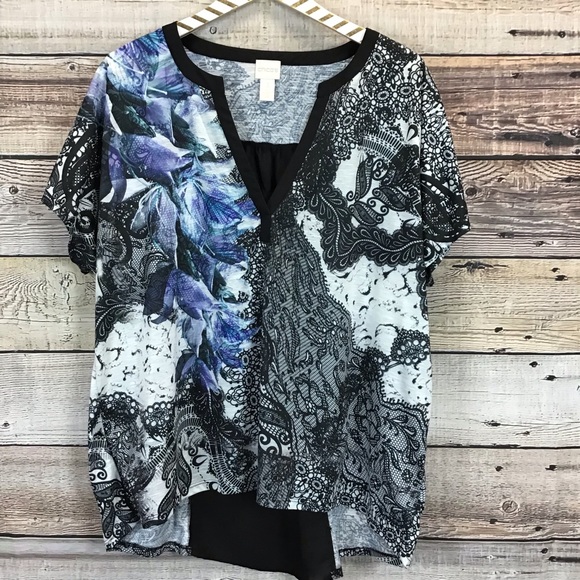 Chico's Tops - Chicos 3 Knit Top Black Blue White Sheer Insert